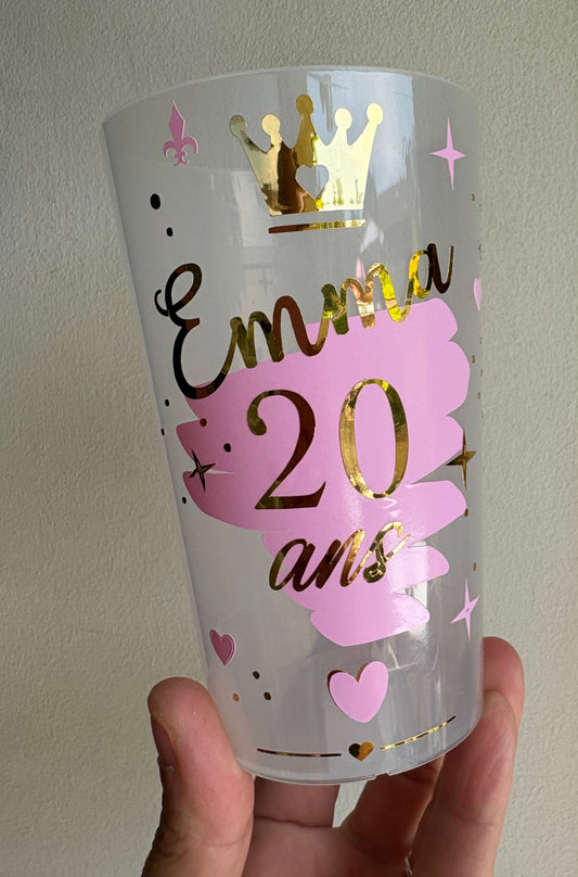 Gobelet anniversaire personnalisé princesse rose & or – Fait main