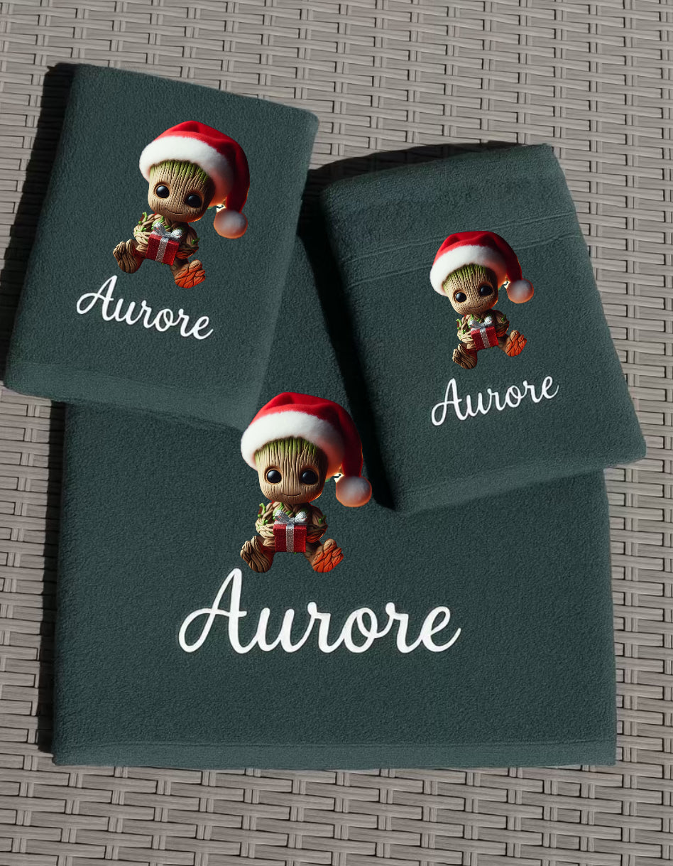 Coffret Serviettes Groot de Noël Personnalisé – Fait Main avec Prénom
