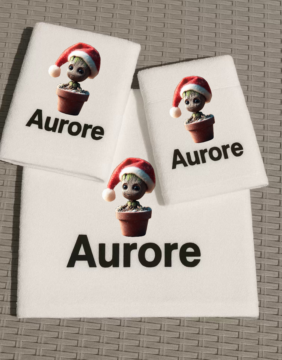 Coffret Serviettes Groot de Noël Personnalisé – Fait Main avec Prénom