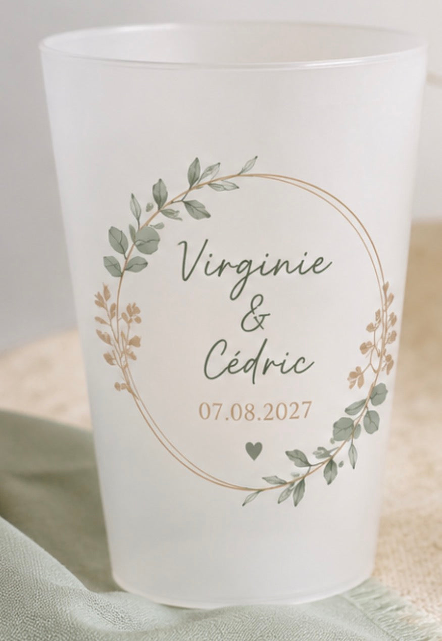 Gobelet personnalisé mariage vert et beige