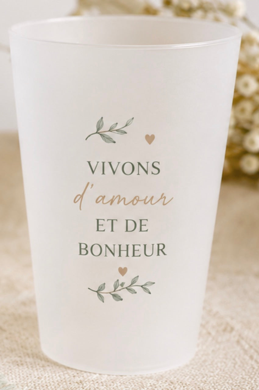 Gobelet personnalisé mariage vert et beige
