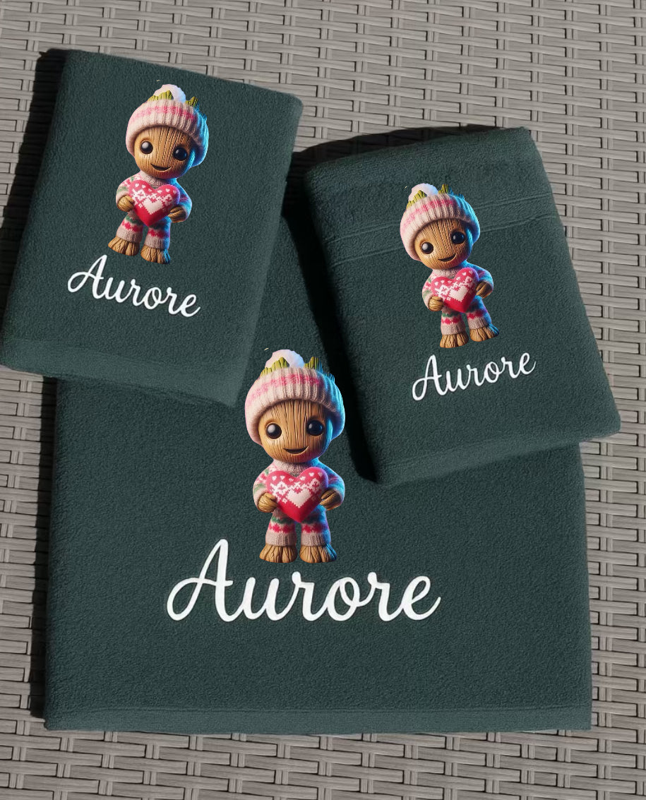 Coffret Serviettes Groot de Noël Personnalisé – Fait Main avec Prénom