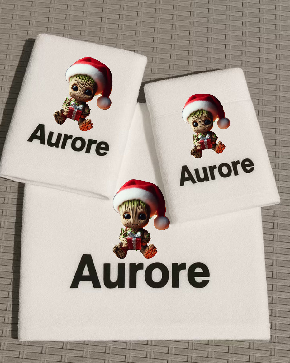 Coffret Serviettes Groot de Noël Personnalisé – Fait Main avec Prénom