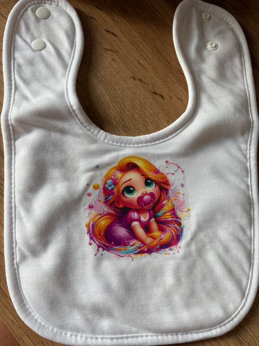 Bavoir bébé princesse raiponze personnalisée prénom fait main