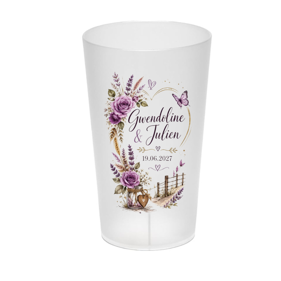 Gobelet personnalisé mariage – Élégance florale