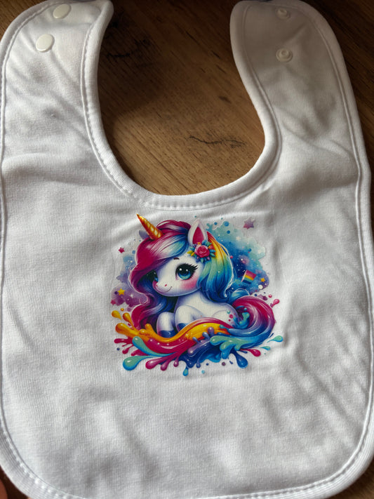 Bavoir bébé licorne personnalisée prénom fait main