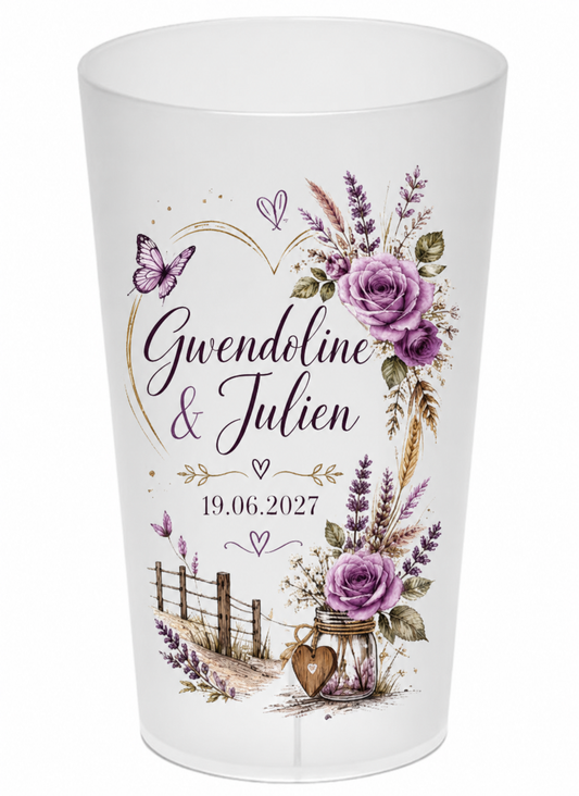 Gobelet personnalisé mariage – Élégance florale