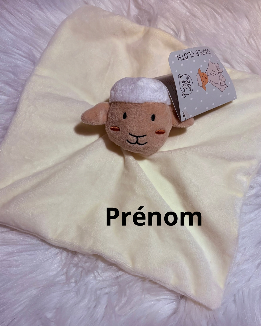 Doudou mouton blanc personnalisé fait main