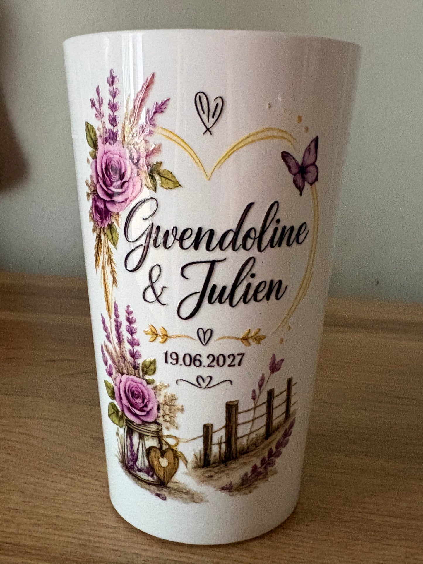 Gobelet Mariage Élégance Florale Personnalisé – Cadeau Invités Fait Main