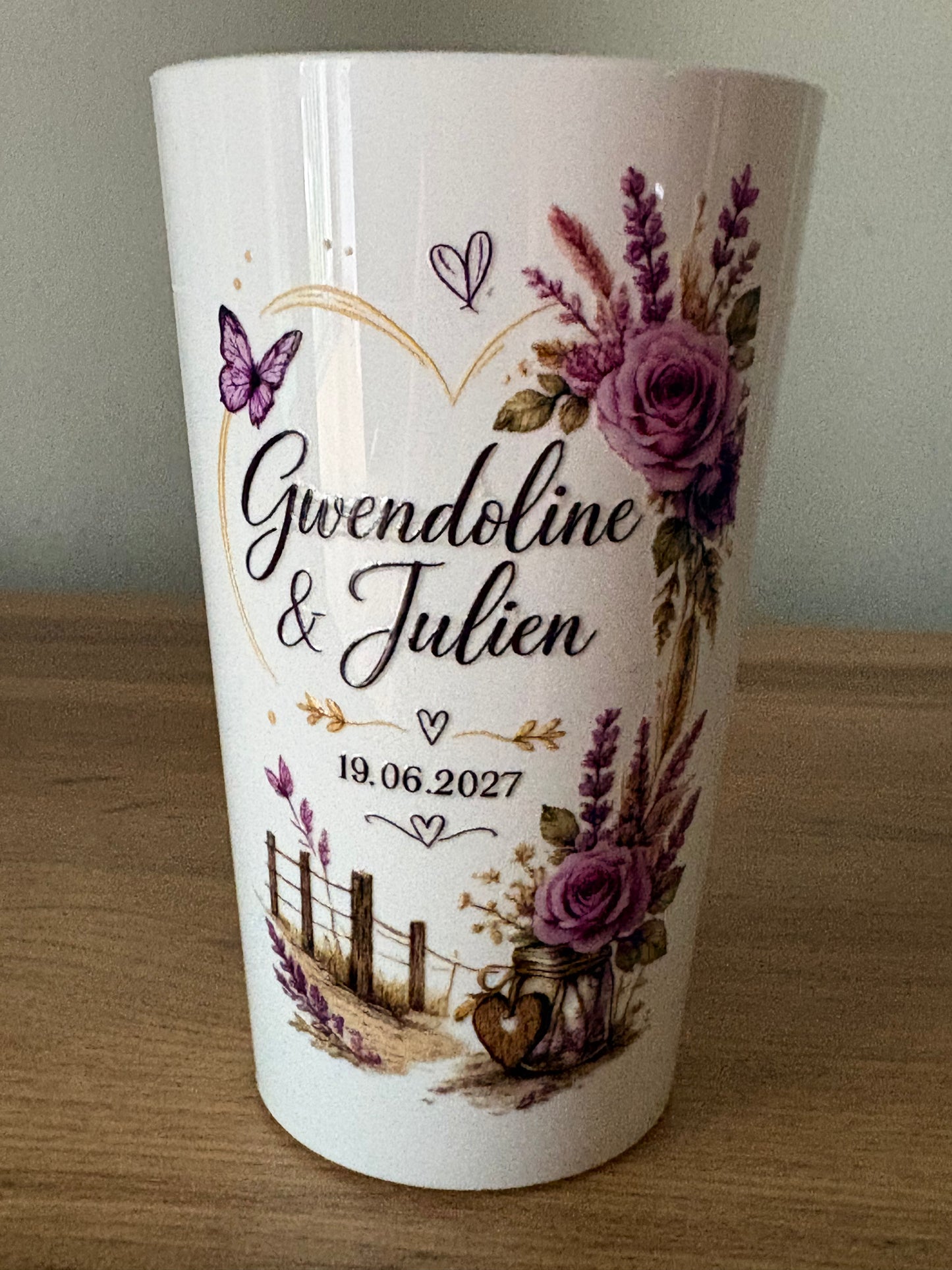 Gobelet Mariage Élégance Florale Personnalisé – Cadeau Invités Fait Main