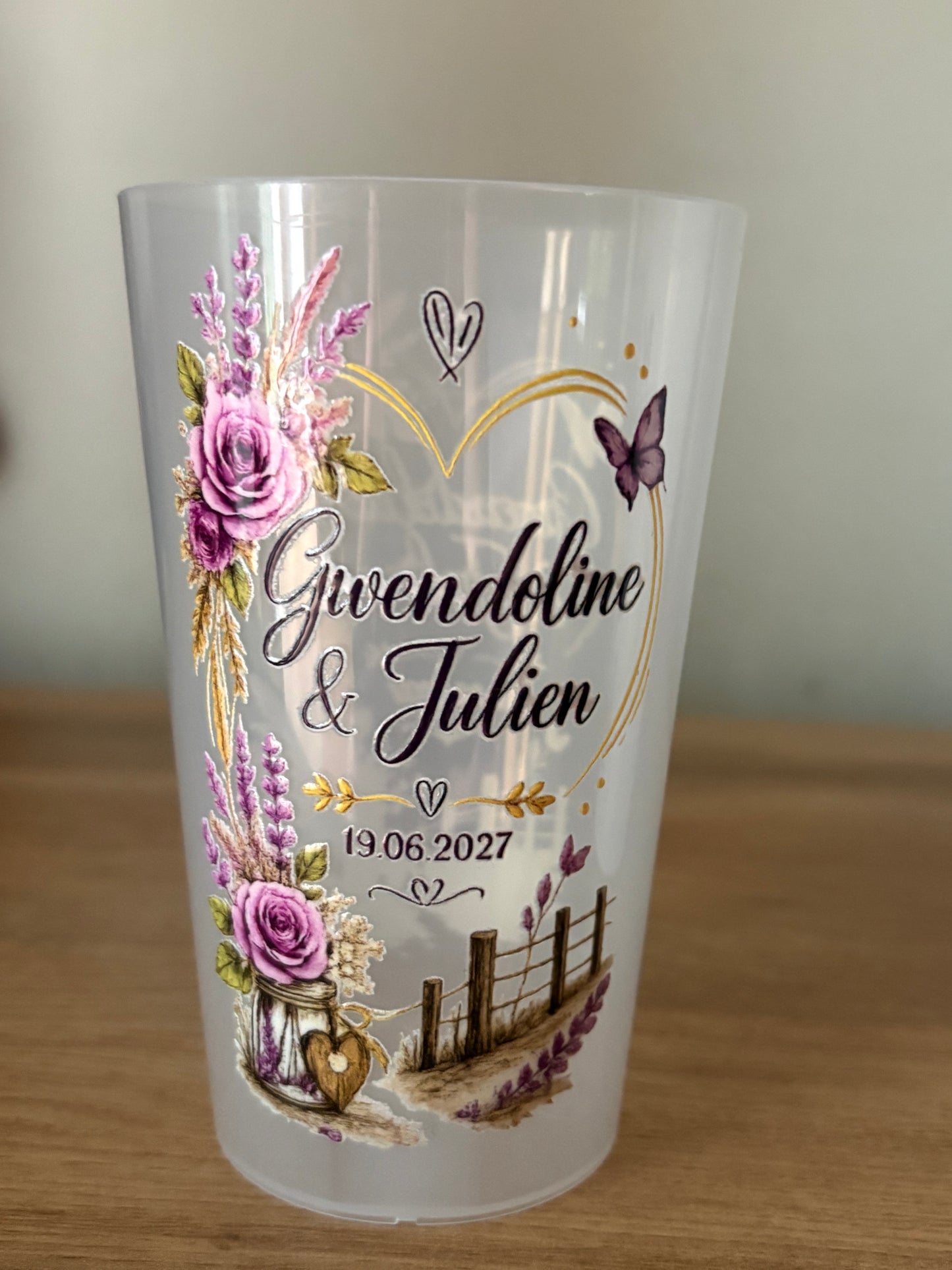 Gobelet Mariage Élégance Florale Personnalisé – Cadeau Invités Fait Main