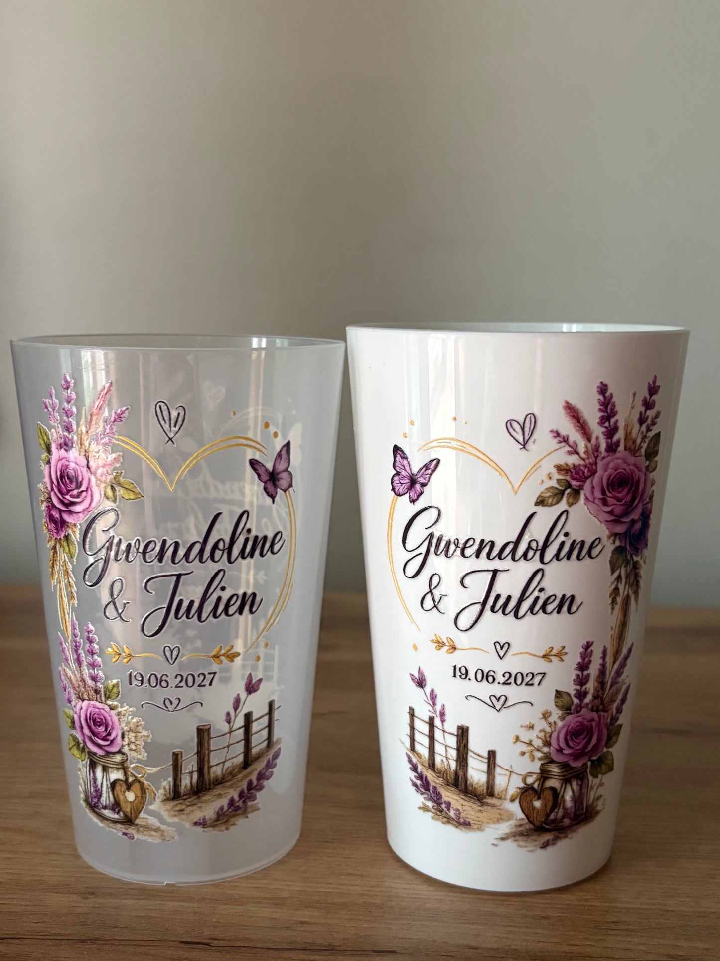 Gobelet Mariage Élégance Florale Personnalisé – Cadeau Invités Fait Main