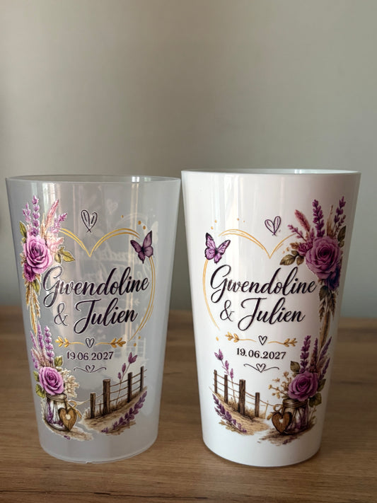 Gobelet Mariage Élégance Florale Personnalisé – Cadeau Invités Fait Main