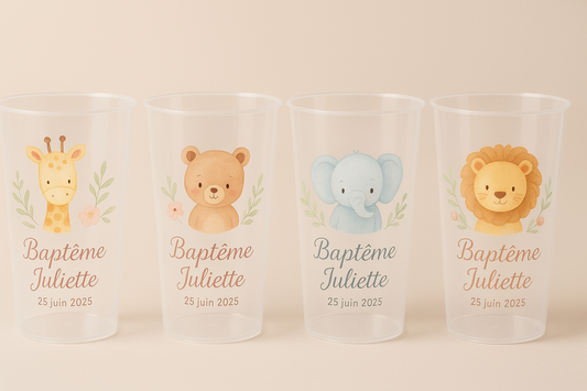 Gobelet Baptême Personnalisé – Thème Animaux (300 ml)