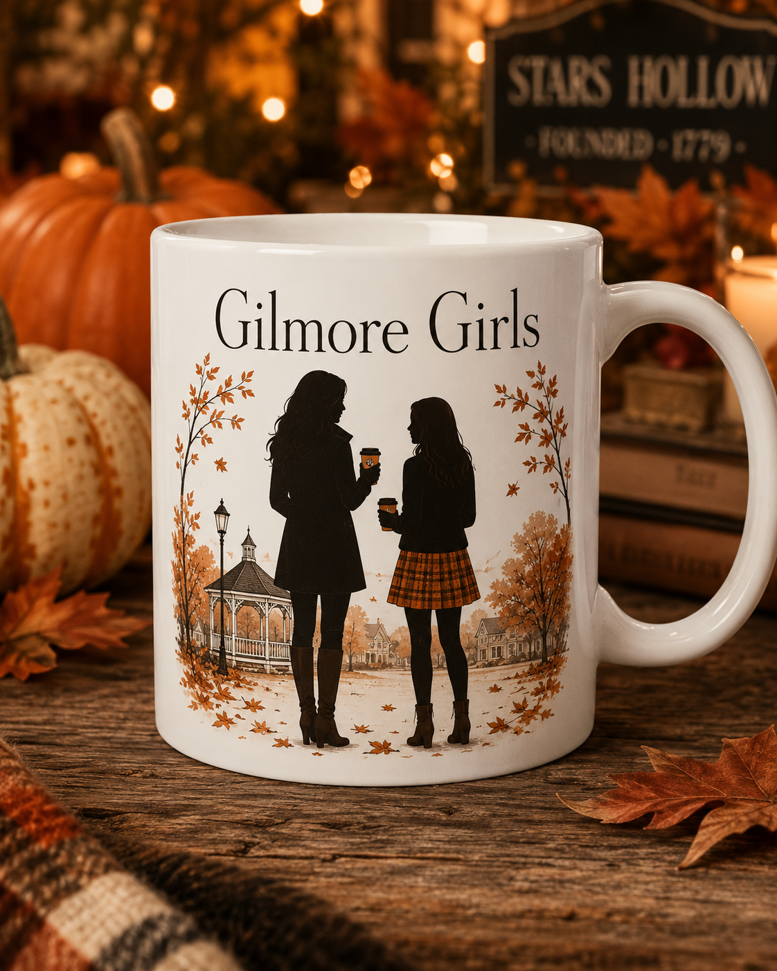 Mug Gilmore Girls – Silhouettes mère & fille – Ambiance Stars Hollow automnale – Mug personnalisé