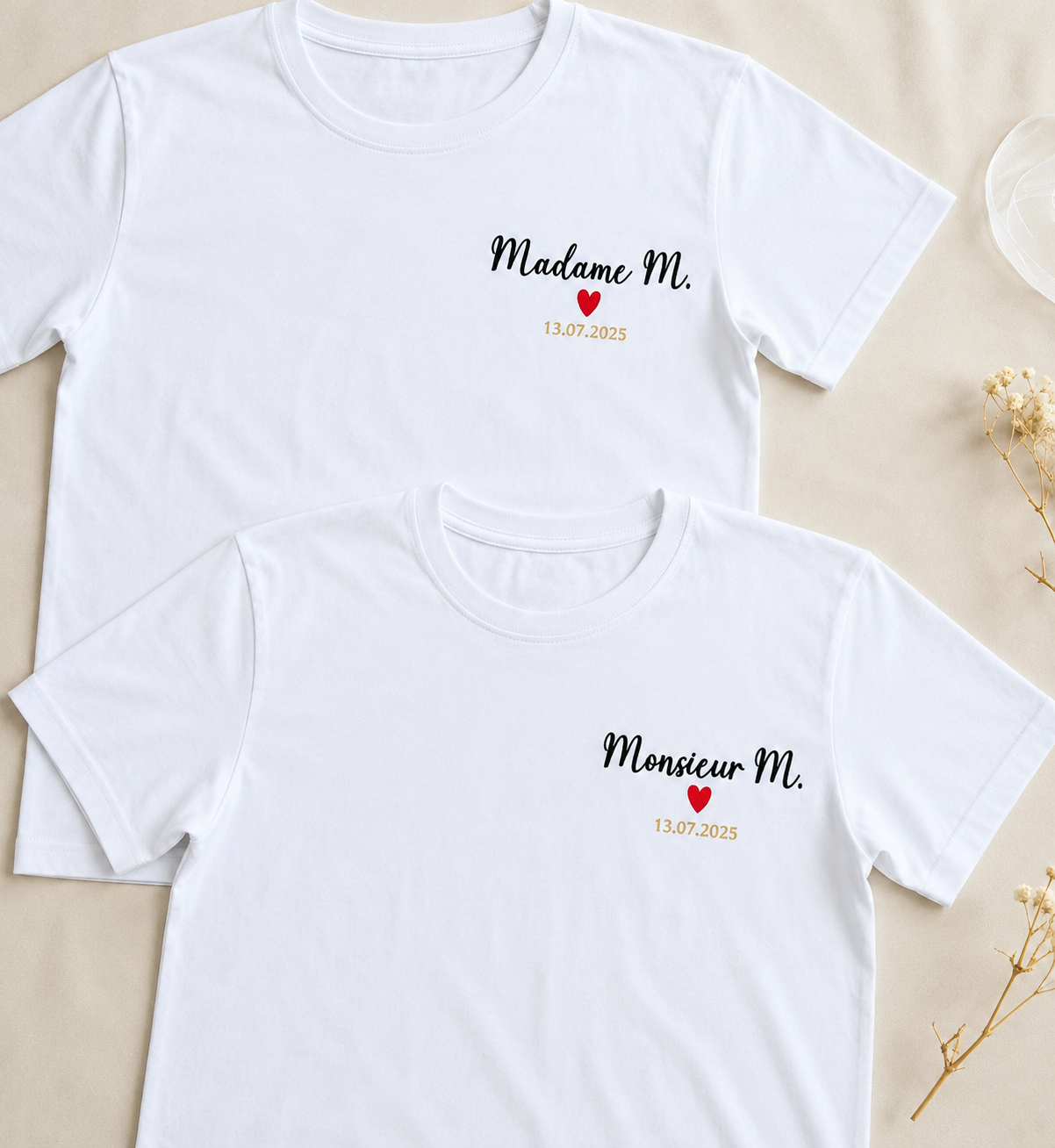 T-shirts Couple Personnalisés Madame & Monsieur | Mariage