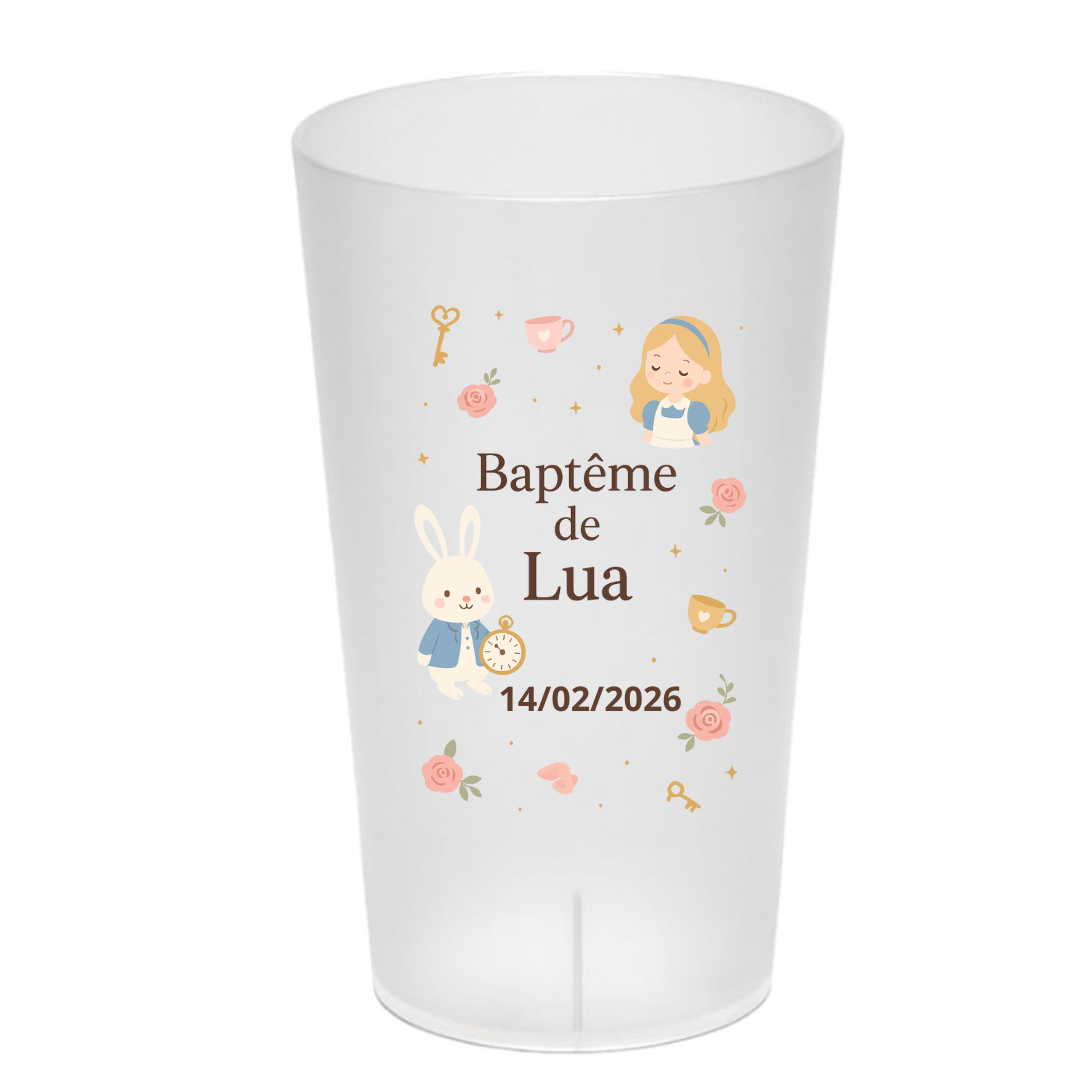Gobelet Baptême 300 ml Pays des Merveilles – Personnalisé & Fait Main