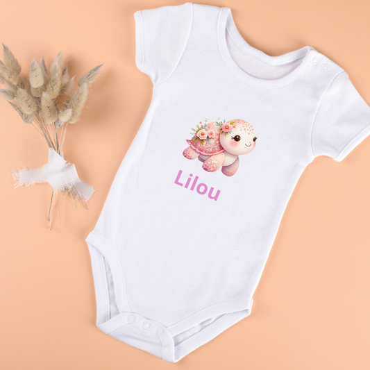 Body bébé personnalisé Tortue rose