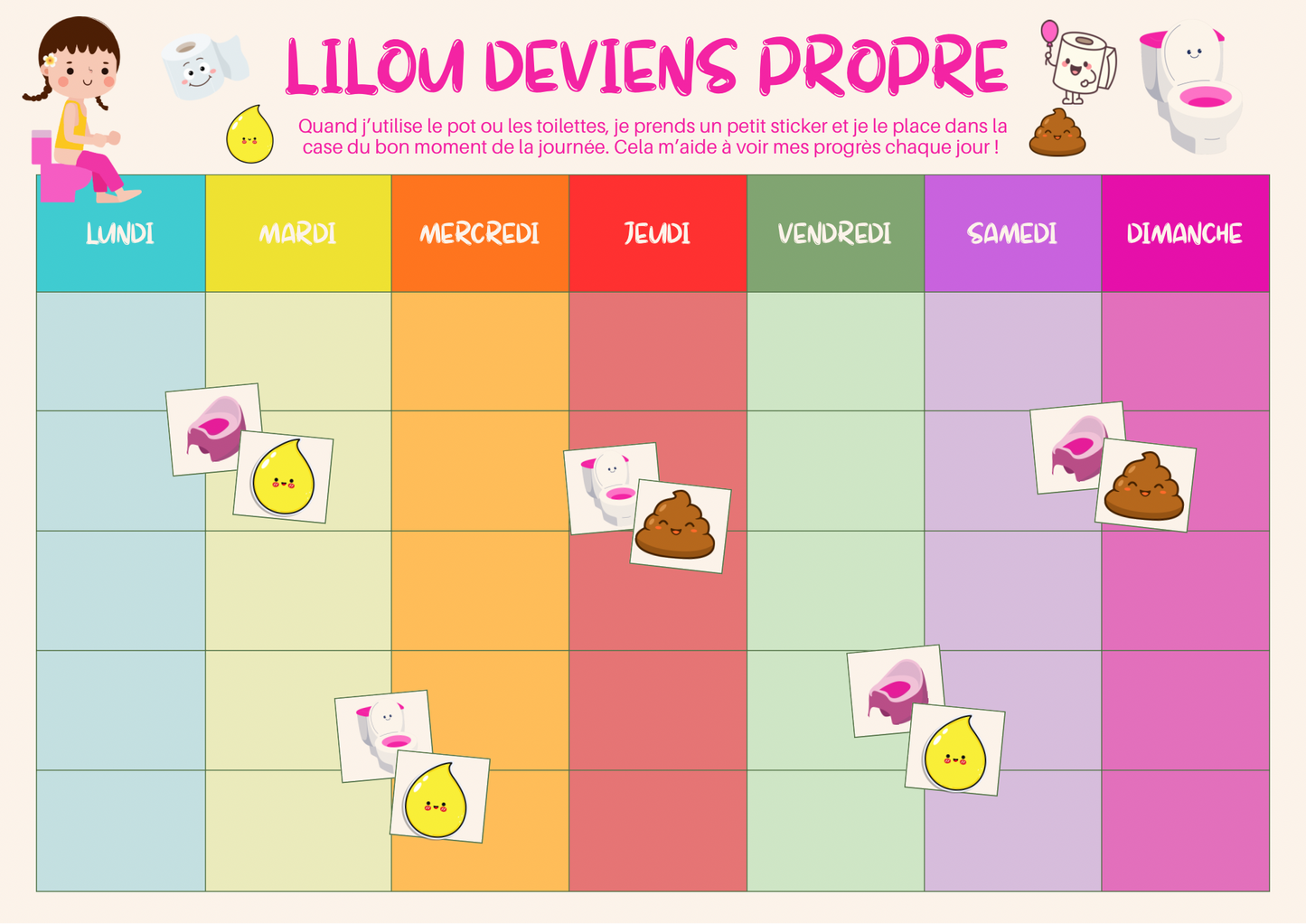 Tableau de propreté avec pictogrammes au prénom de l’enfant – Fait main