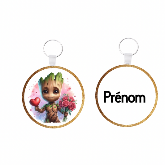 Porte-clé rond Groot personnalisé – Prénom au choix
