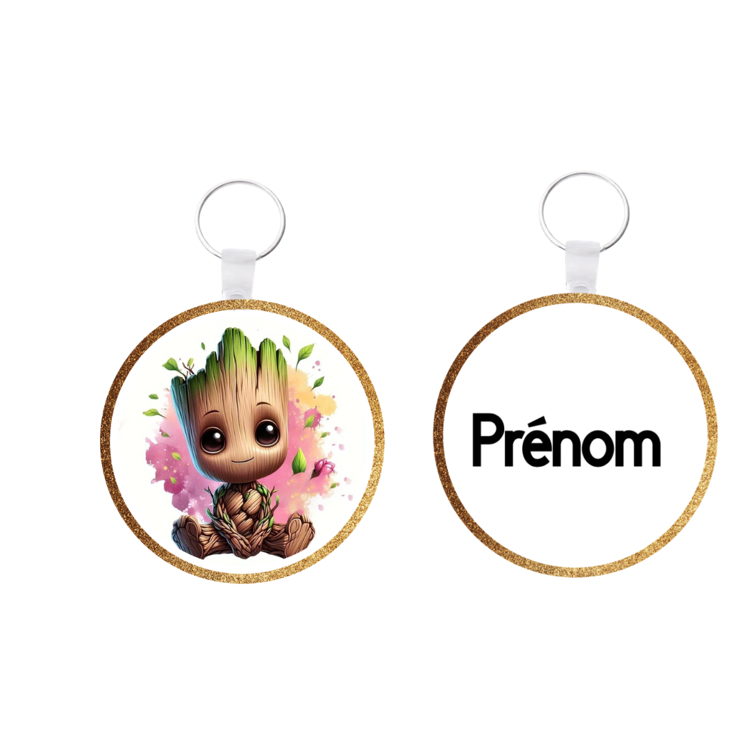 Porte-clé rond Groot personnalisé – Prénom au choix