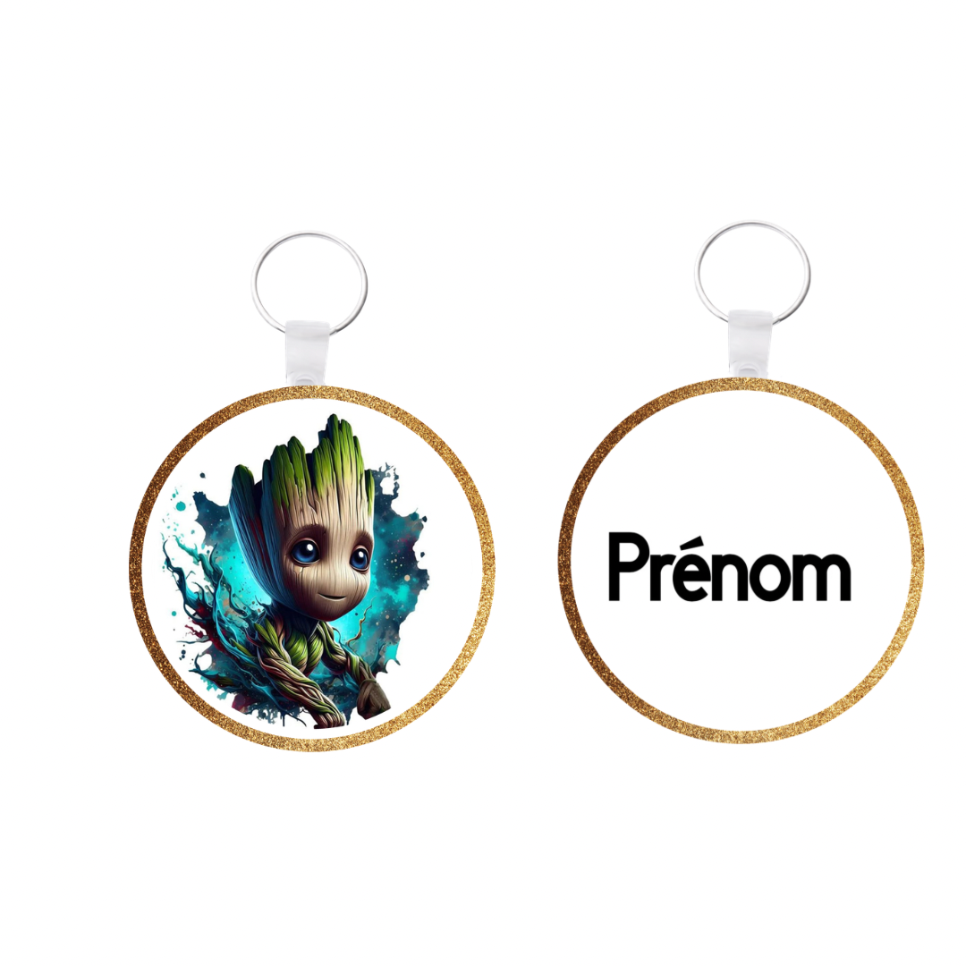 Porte-clé rond Groot personnalisé – Prénom au choix