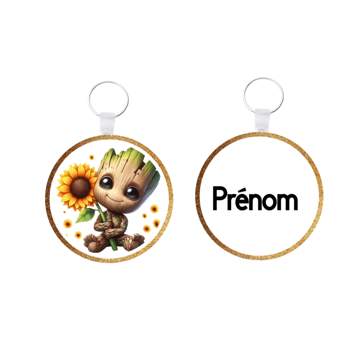 Porte-clé rond Groot personnalisé – Prénom au choix