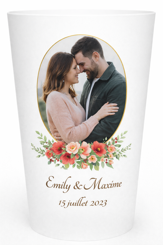 Gobelets personnalisés photo · Gobelet mariage photo · Cadeau personnalisé · Prénoms et date ·