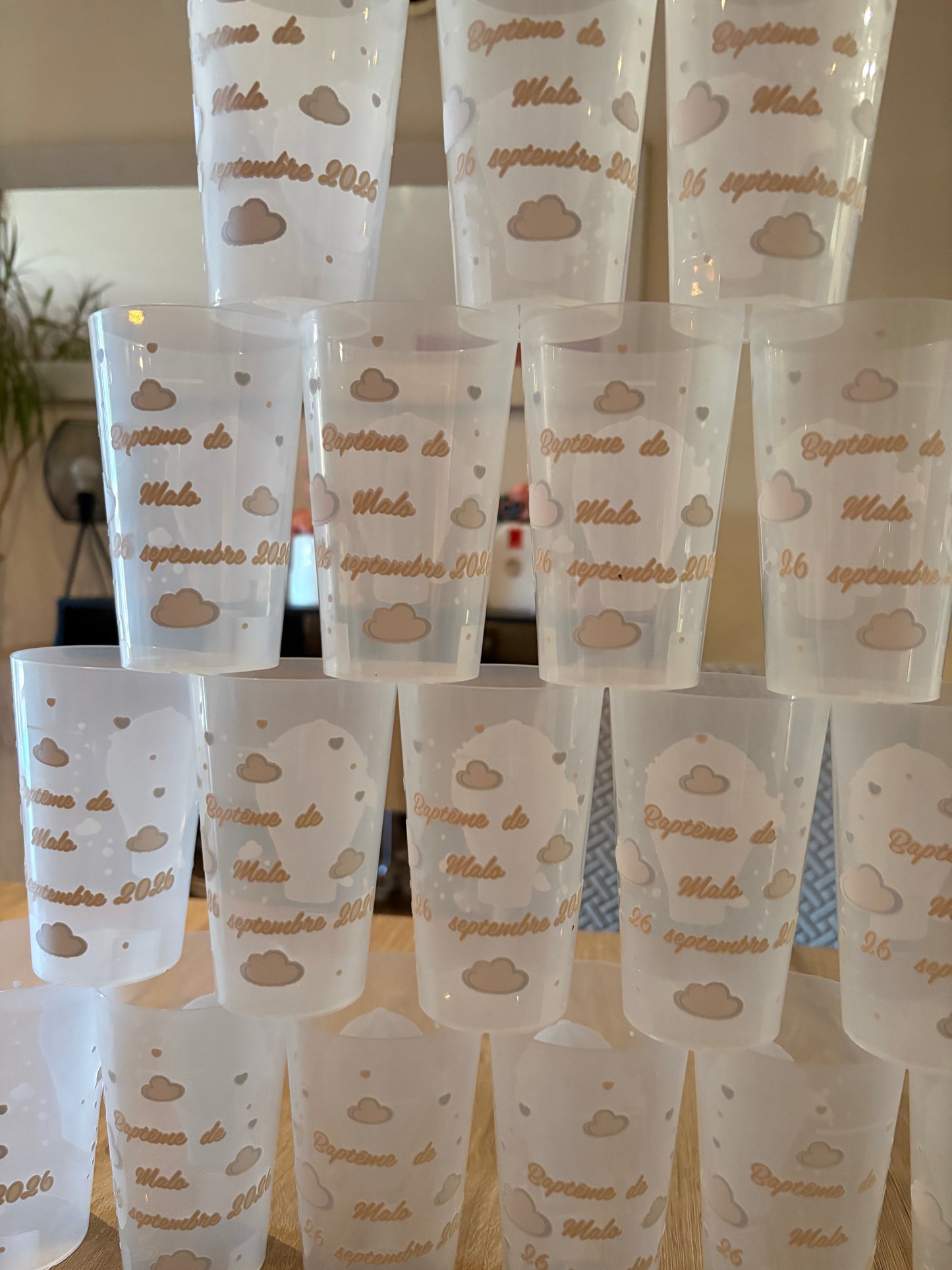 Gobelets baptême thème mongolfière fait main