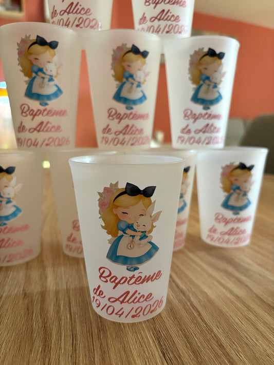 Gobelet Baptême 300 ml Pays des Merveilles – Personnalisé & Fait Main