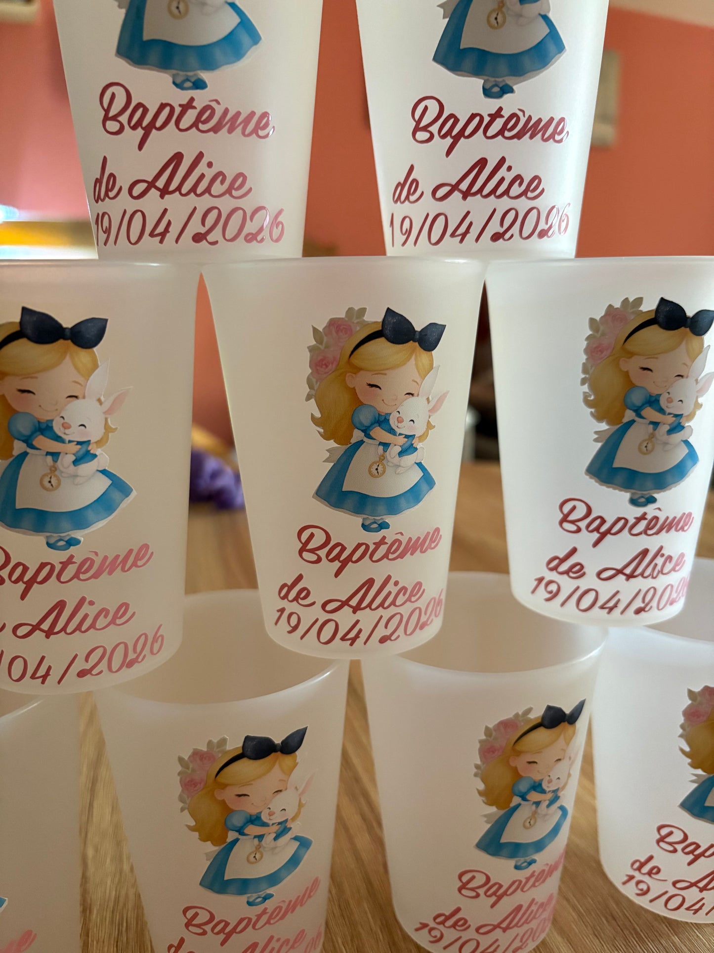 Gobelet Baptême 300 ml Pays des Merveilles – Personnalisé & Fait Main