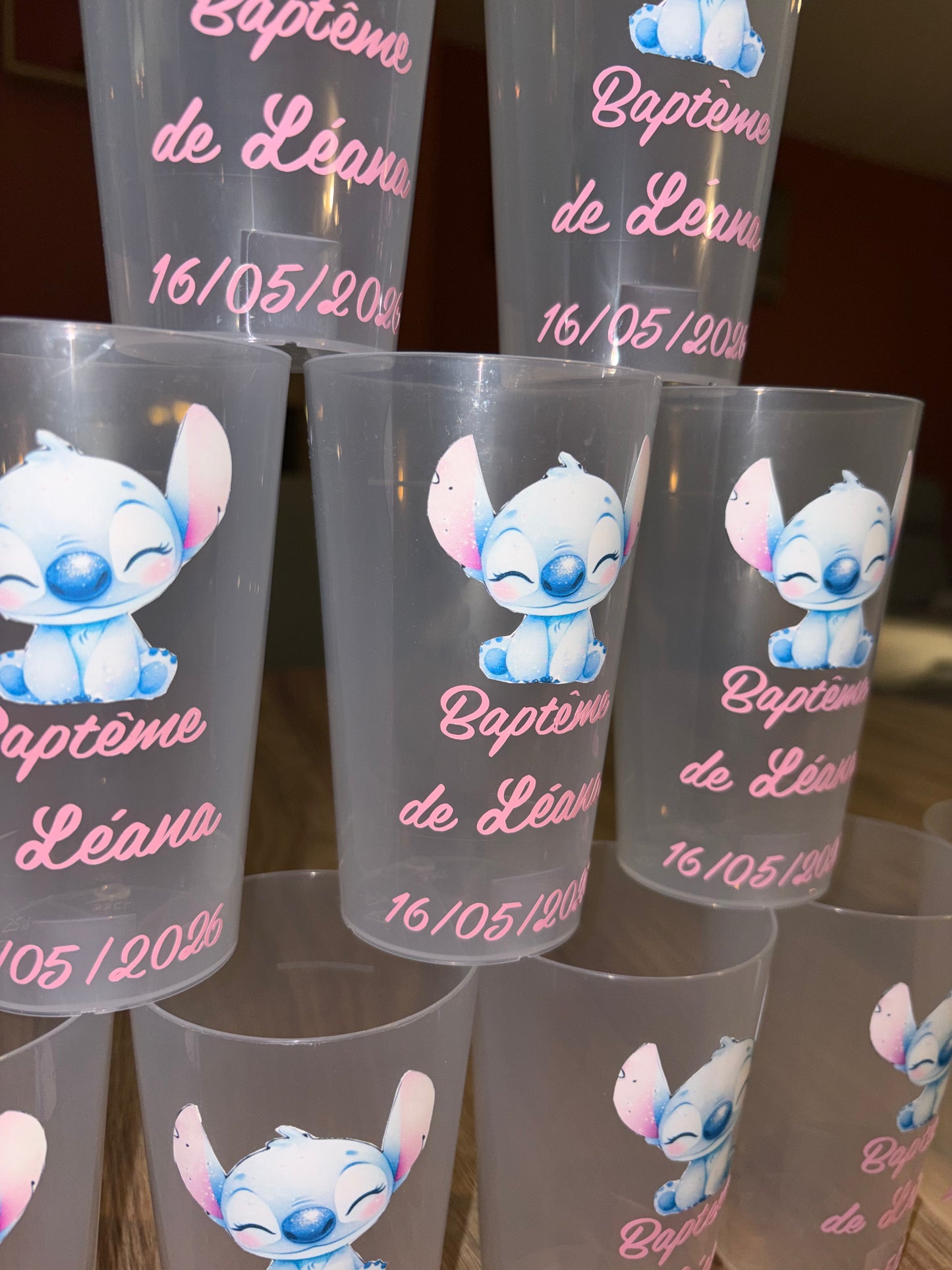 Gobelet personnalisé Stitch anniversaire ou baptême fait main – 30 cl