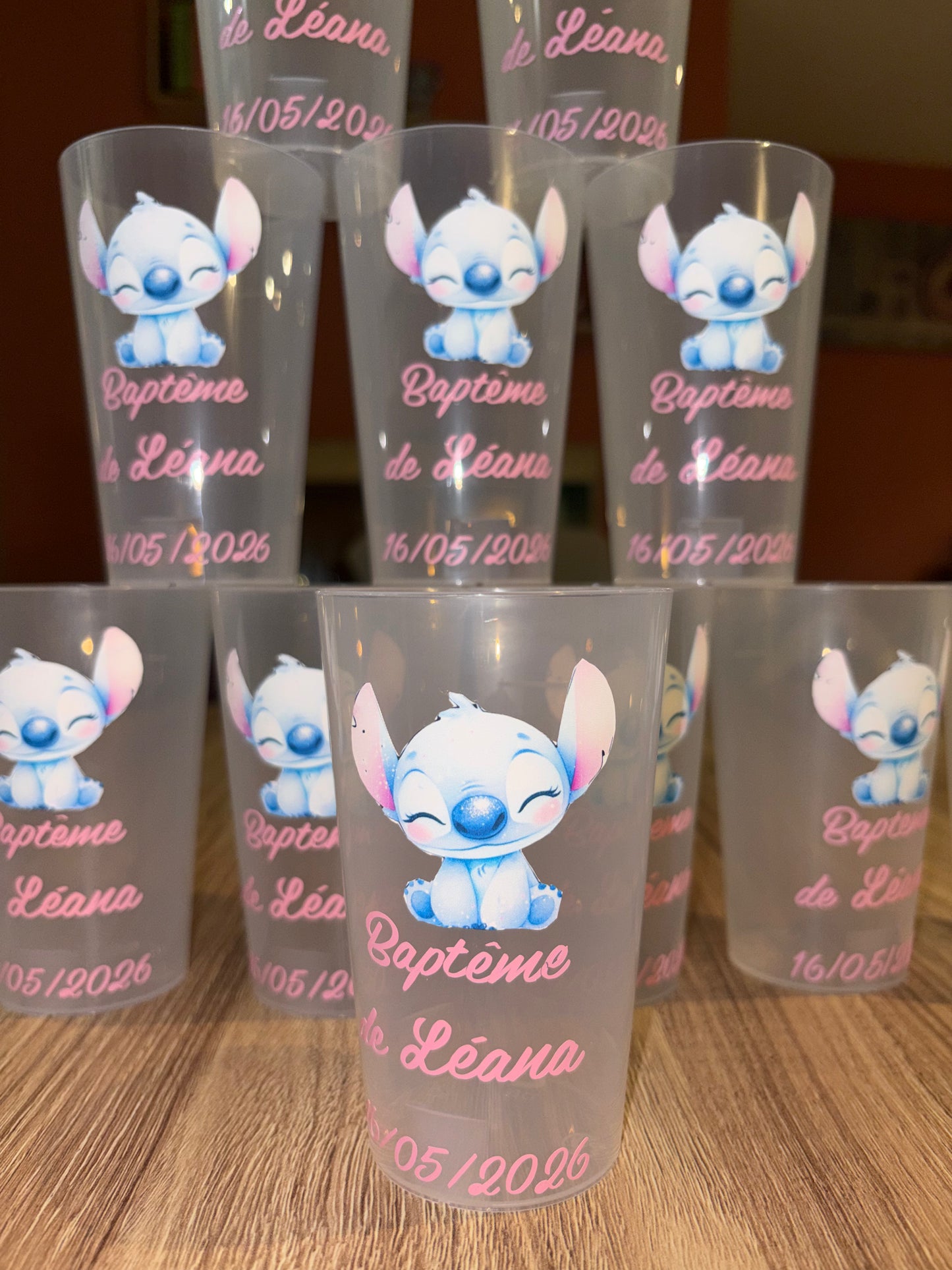 Gobelet personnalisé Stitch anniversaire ou baptême fait main – 30 cl