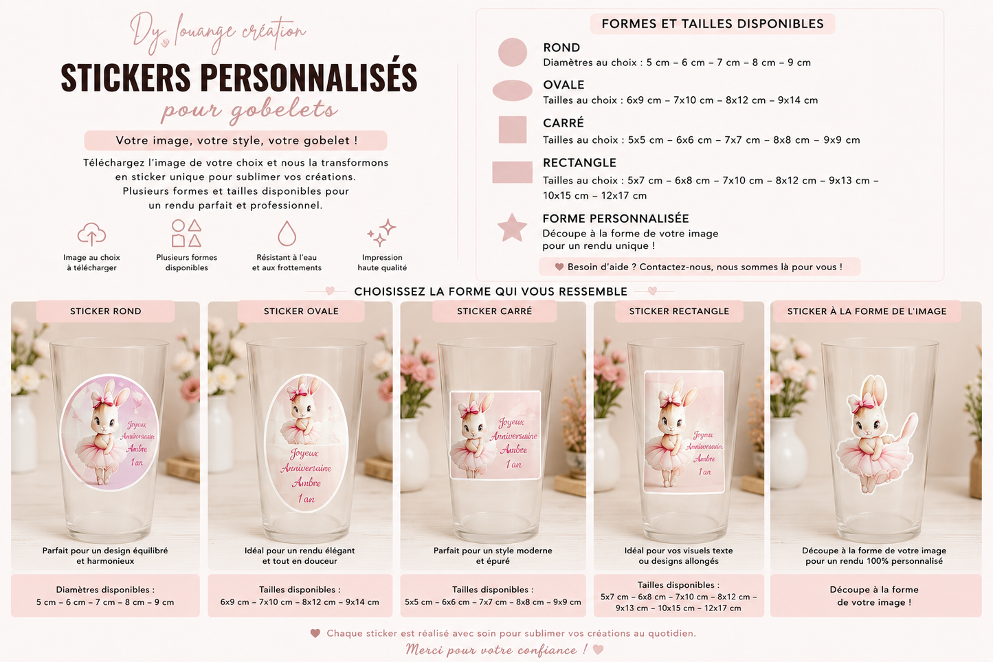 Stickers personnalisés pour gobelets, verres et pot , bouteille et décorations festives – Dy louange création