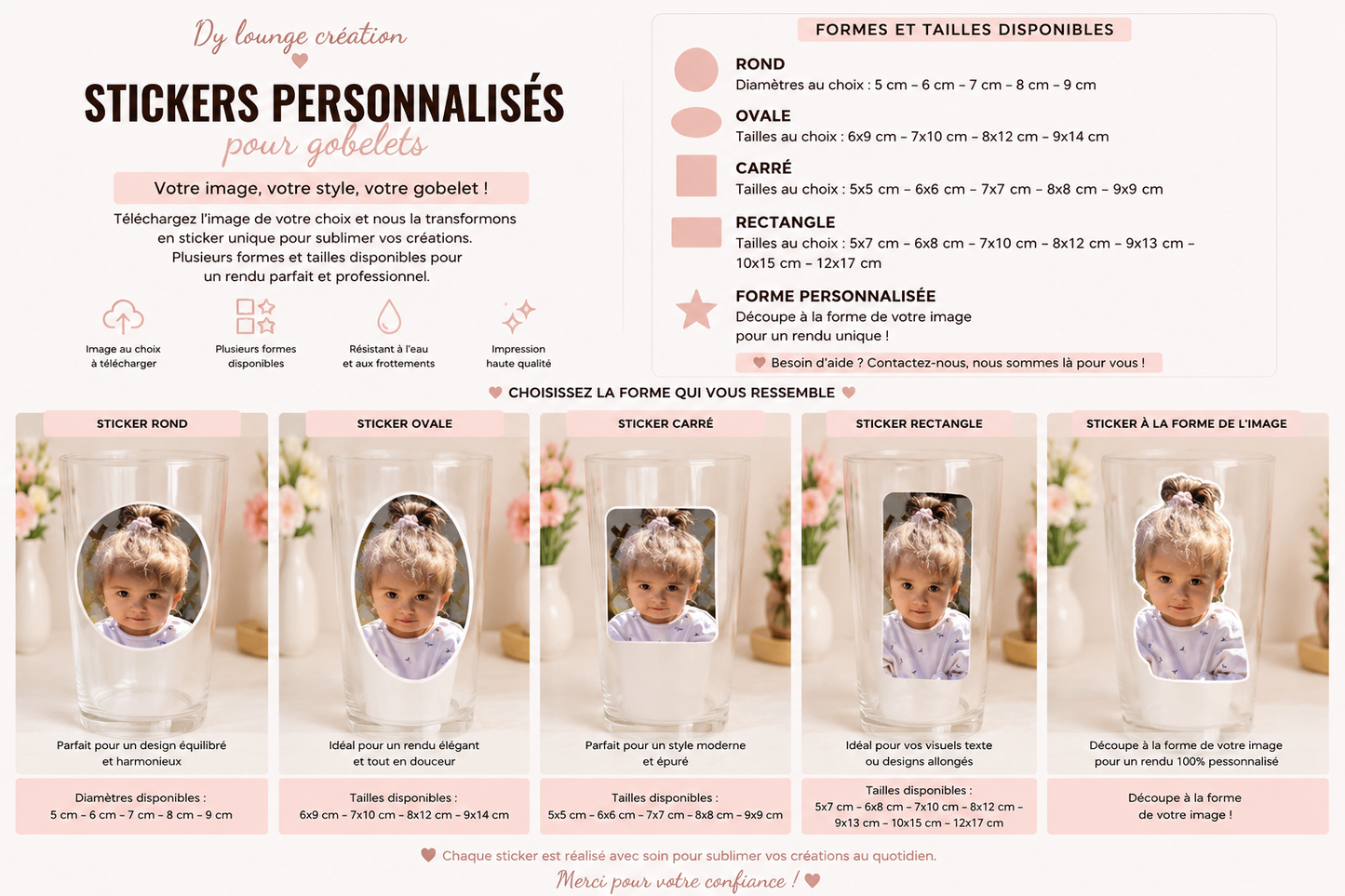 Stickers personnalisés pour gobelets, verres et pot , bouteille et décorations festives – Dy louange création