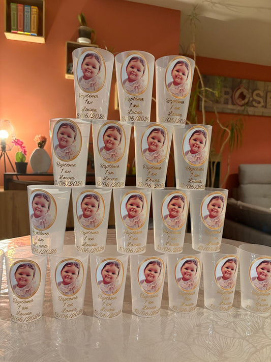 Gobelets personnalisés Baptême & Anniversaire avec photo – Faits main